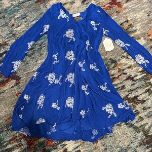 Altar'd State Blue V-Neck Sundress with Bishop Sleeves